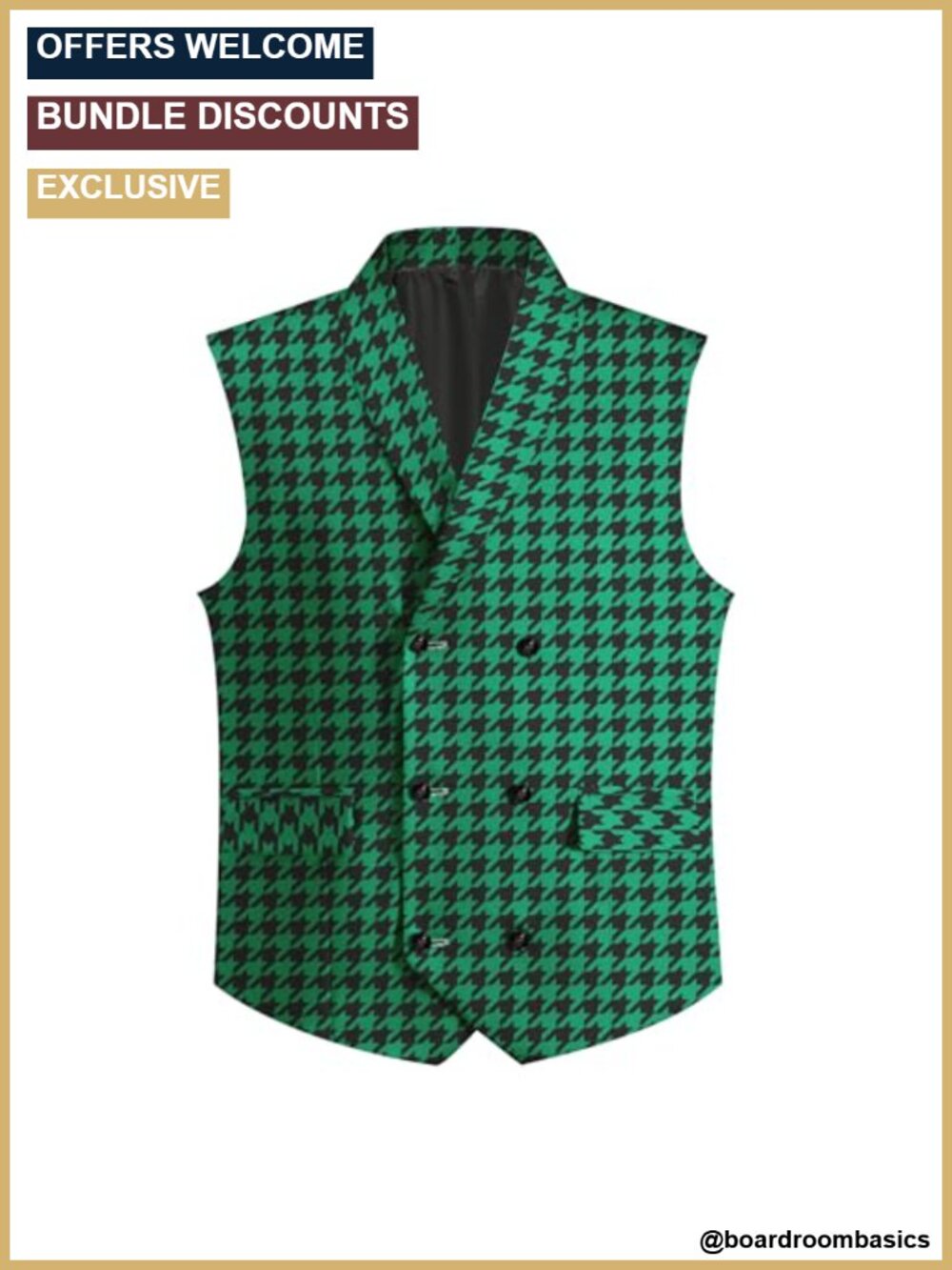 Mens Houndstooth Plaid Suit Vest Double Breasted Slim Fit Waistcoat